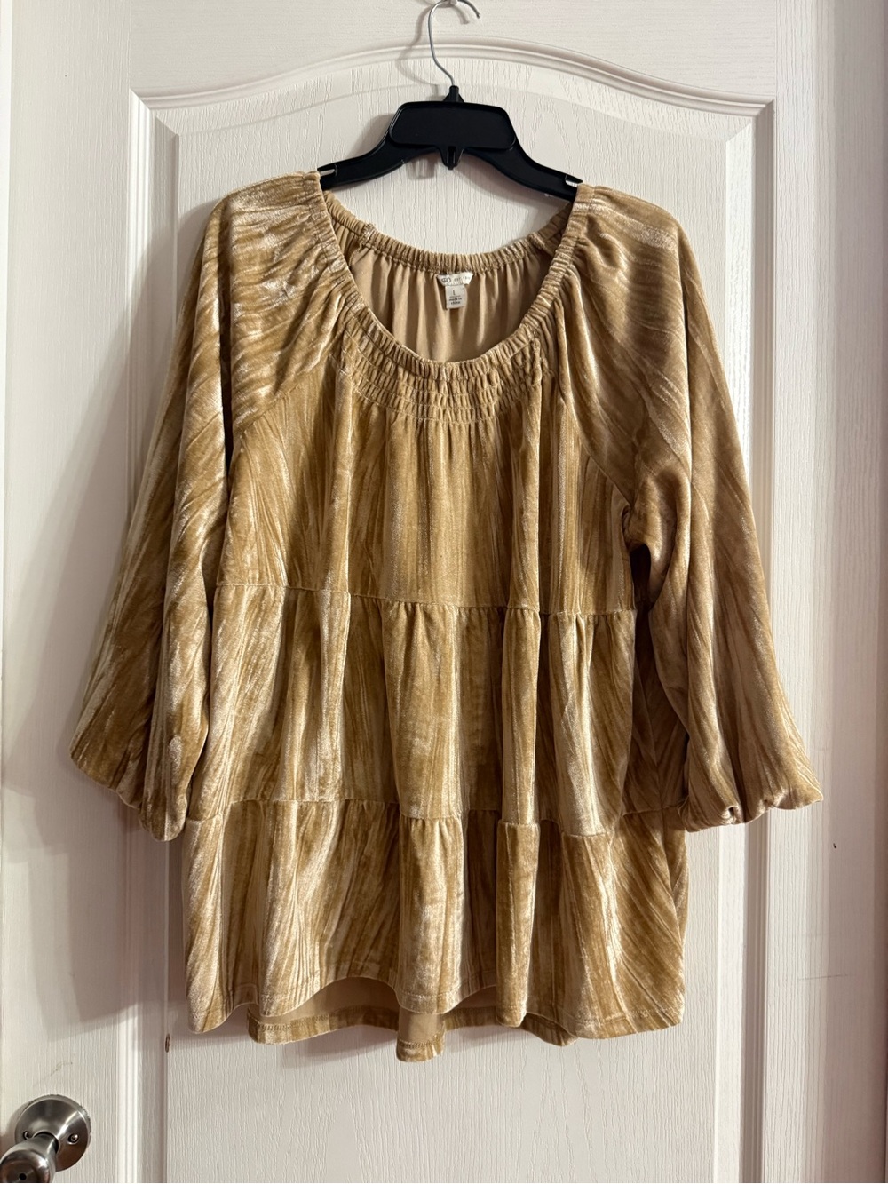 Cato Crushed Velvet Tiered Babydoll Boho Top Sz L. SP-20